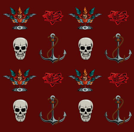 Tattoo old school background pattern vector illustration graphicのイラスト素材