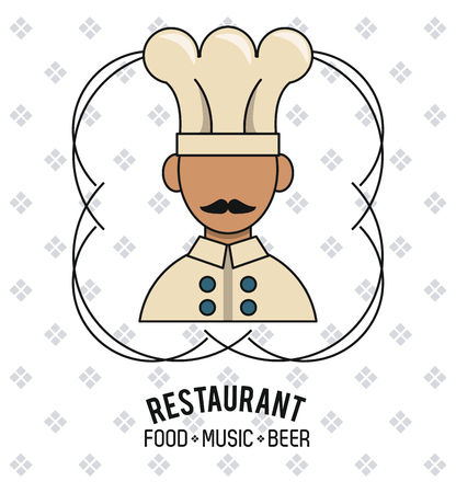 Chef avatar Restaurant food music and beer vector illustration graphic designのイラスト素材