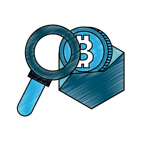 Magnifying glass looking bitcoin vector illustration graphic designのイラスト素材