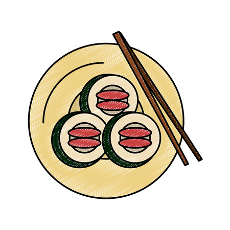 Sushi on dish with chopsticks vector illustration graphic designのイラスト素材