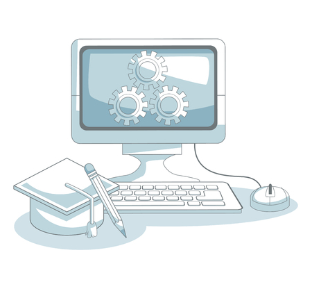 Graduation hat and computer with pen vector illustration graphic designのイラスト素材