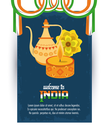Welcome to india card with candle and flowers vector illustration graphic designのイラスト素材