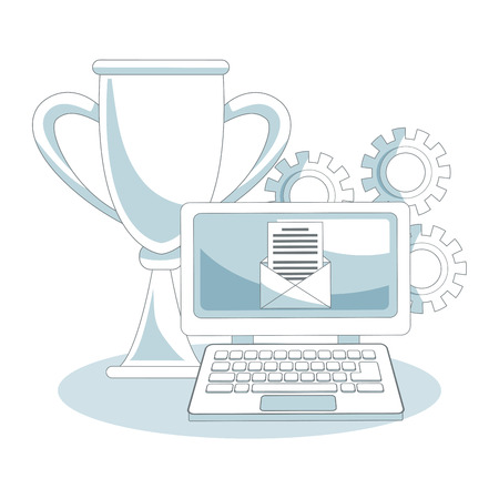 Laptop with email and trophy cup vector illustration graphic designのイラスト素材