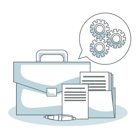 Briefcase with sheets and gears inside bubble vector illustration graphic designのイラスト素材
