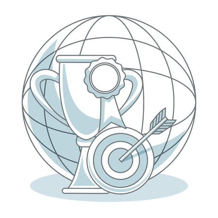 Trophy cup and dartboard global sphere vector illustration graphic designのイラスト素材