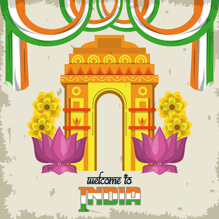 Welcome to india delhi city card vector illustration graphic designのイラスト素材