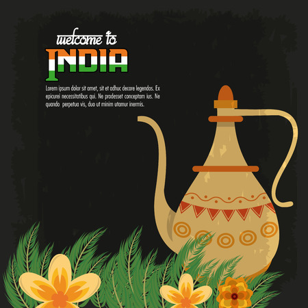 Welcome to india card with flowers and antique jar vector illustration graphic designのイラスト素材