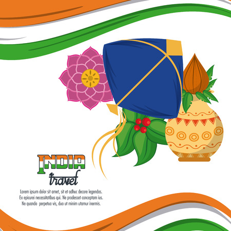 India travel card with lotus flowers and jar vector illustration graphic designのイラスト素材