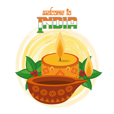 Welcome to india card with candle and flowers vector illustration graphic designのイラスト素材