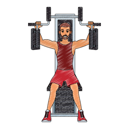 Fitness man on weight machineのイラスト素材