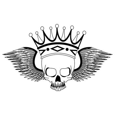 Tattoo skull with crown and wings drawing vector illustration graphic designのイラスト素材