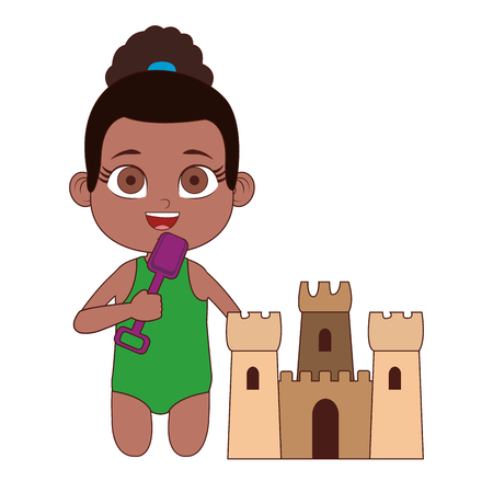 Beautiful girl in swim suit with sand castle vector illustration graphic designのイラスト素材
