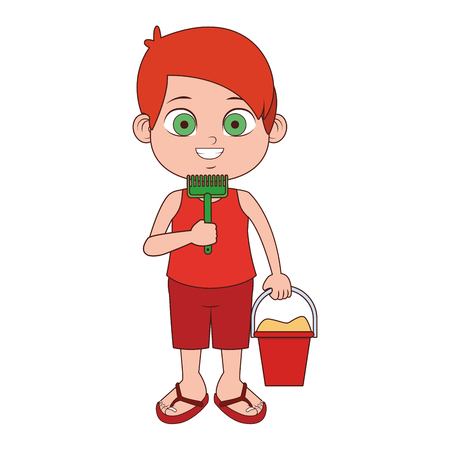 Cute boy in swim suit with sand bucket vector illustration graphic designのイラスト素材