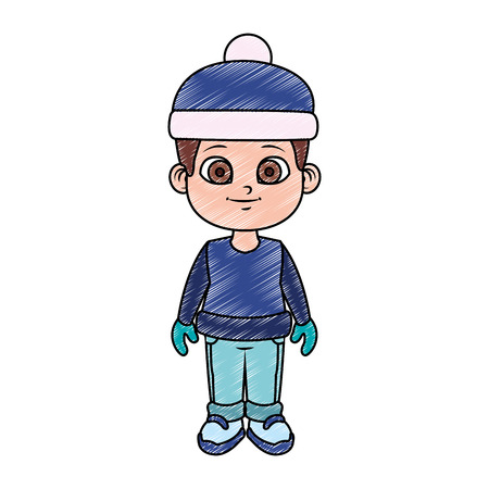 Cute boy with winter clothes cartoon vector illustration graphic designのイラスト素材