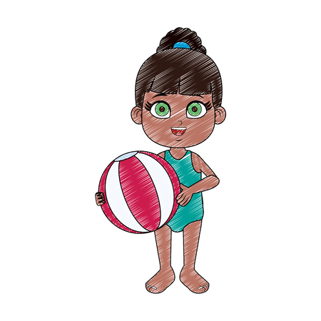 Beautiful girl in swim suit with beach ball vector illustration graphic designのイラスト素材