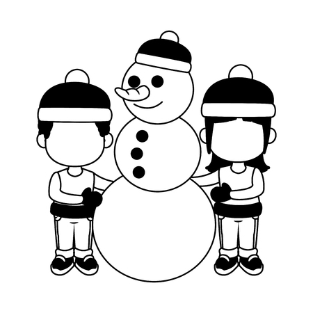 Kids with snowman cute cartoon vector illustration graphic designのイラスト素材