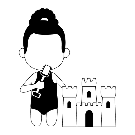 Beautiful girl in swim suit with sand castle vector illustration graphic designのイラスト素材