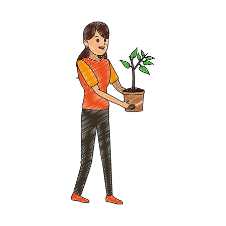 Woman with plant vector illustration graphic designのイラスト素材