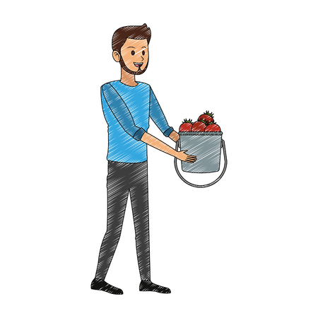 Man with tomatos harvest vector illustration graphic designのイラスト素材