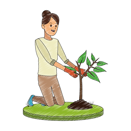Woman with plant vector illustration graphic designのイラスト素材