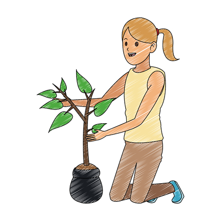 Woman with plant vector illustration graphic designのイラスト素材