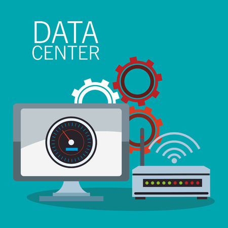 Data center technology computer screen gears vector illustration graphic designのイラスト素材