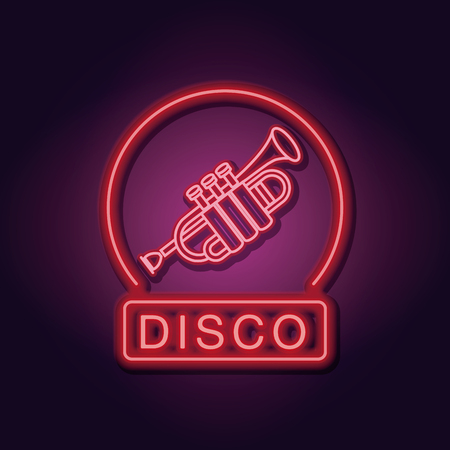 Disco trumpet emblem neon lights over dark background vector illustration graphic designのイラスト素材