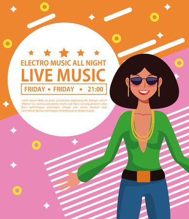 Electro music festivas poster disco woman cartoon vector illustration graphic designのイラスト素材