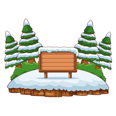 Blank wooden board in winter cartoons vector illustration graphic designのイラスト素材