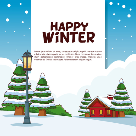 Happy winter poster with cute kids playing cartoons vector illustration graphic designのイラスト素材