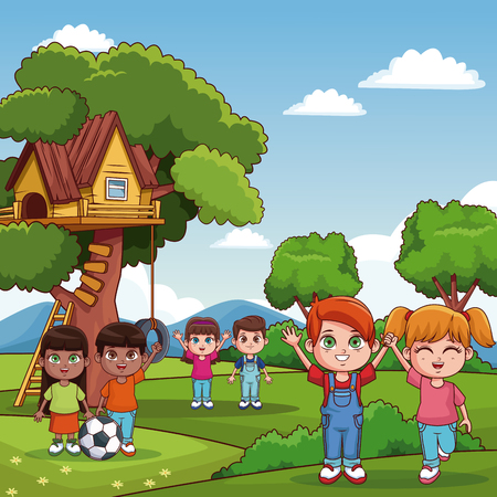 Cute kids playing at park cartoons vector illustration graphic designのイラスト素材