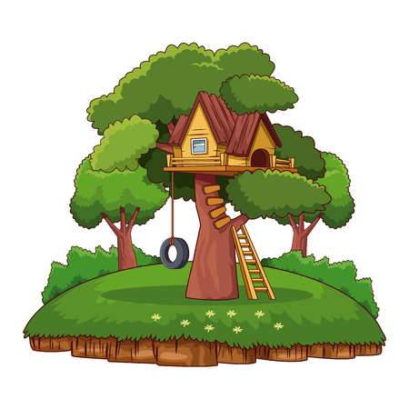 Tree house in park cartoon vector illustration graphic designのイラスト素材