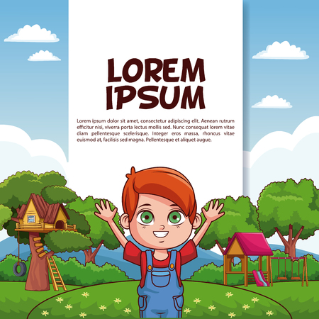 Cute boy playing at park poster with information vector illustration graphic designのイラスト素材