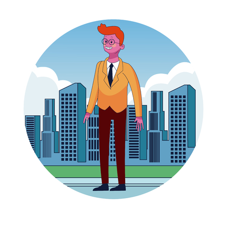 Businessman in the city round icon vector illustration graphic designのイラスト素材