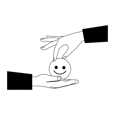 Hand passing smile emoticon to other hand vector illustration graphic designのイラスト素材