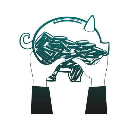 Hand depositing coin into piggy vector illustration graphic designのイラスト素材