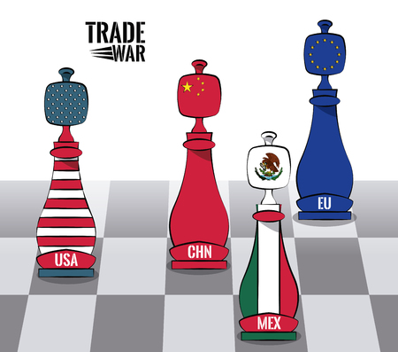 Trade war concept chess pieces vector illustration graphic designのイラスト素材