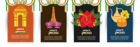 Welcome to india tourism emblems set vector illustration graphic designのイラスト素材
