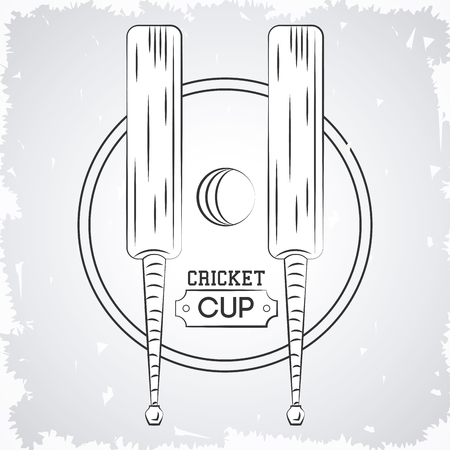 Cricket sport cup tournament with rackets and ball in gray and white vector illustration graphic designのイラスト素材