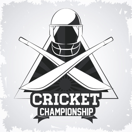 Cricket championship emblem in black and white vector illustration graphic designのイラスト素材