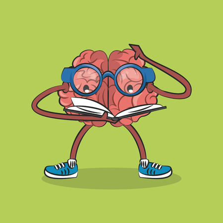 Cute and funny brain reading a book cartoon vector illustration graphic designのイラスト素材