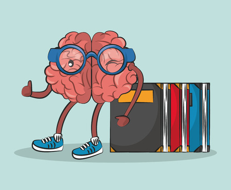 Cute and funny brain with books cartoon vector illustration graphic designのイラスト素材