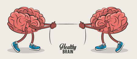Cute brains pulling rope cartoons vector illustration graphic designのイラスト素材