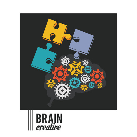Brain creative with gears and jigsaw puzzles vector illustration graphic designのイラスト素材