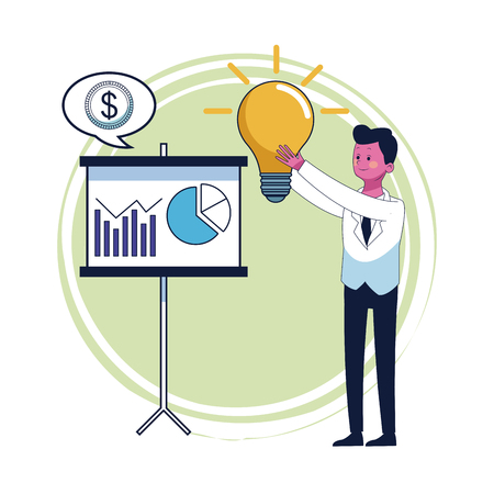 Businessman with big idea and whiteboard vector illustration graphic designのイラスト素材