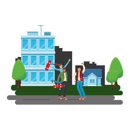 Young skaters having fun at city vector illustration graphic designのイラスト素材