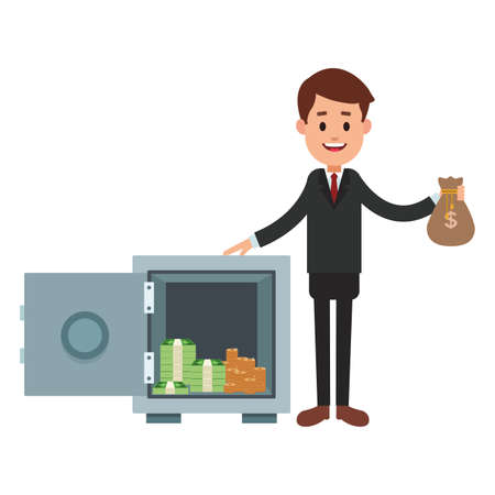 Businessman with money inside strongbox cartoon vector illustration graphic designのイラスト素材