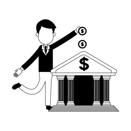 Businessman inserting money into bank cartoon vector illustration graphic designのイラスト素材
