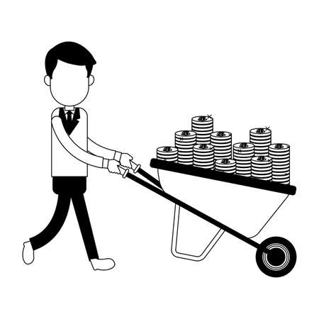 Businessman pushing wheelbarrow with money cartoon vector illustration graphic designのイラスト素材