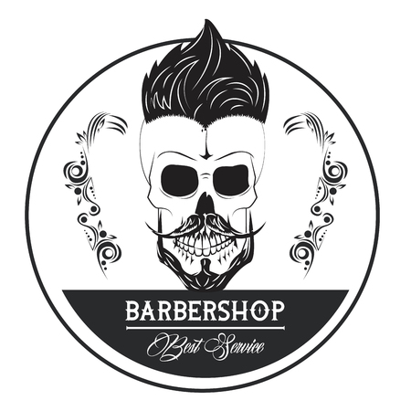 Barbershop vintage emblem with skull retro drawings vector illustration graphic designのイラスト素材